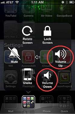 Control the iPhone volume with assistive touch for iOS 5